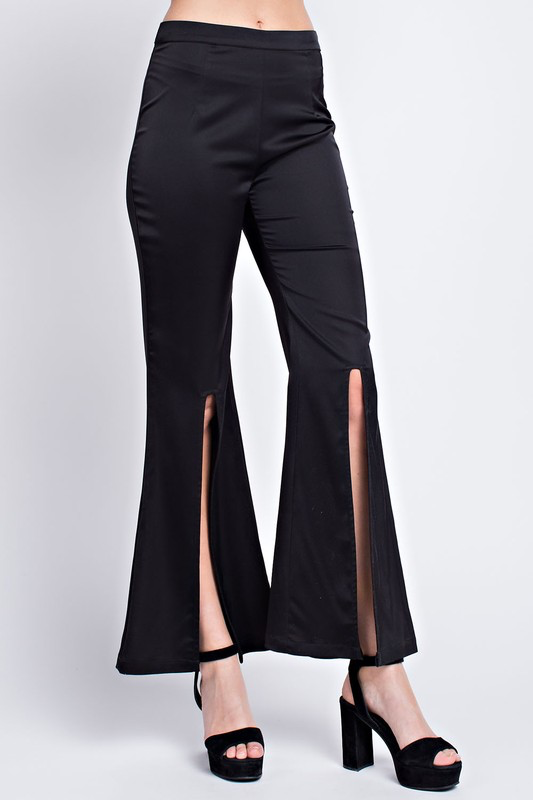 Silky High Front Slit Flare Pants