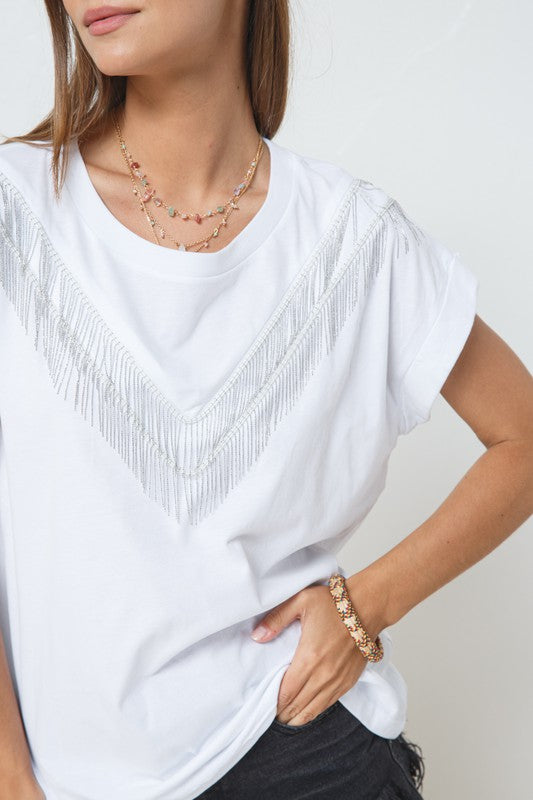 Chevron Fine Bead Fringe top