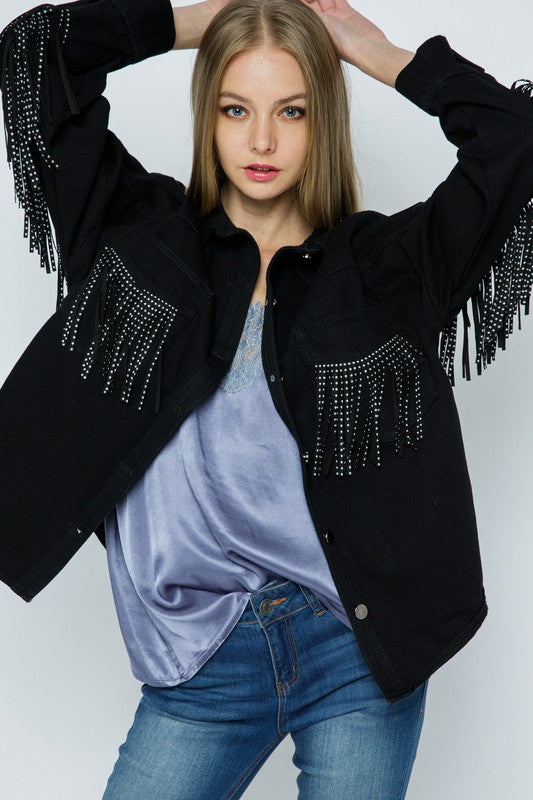 Jacket with metal stud fringe