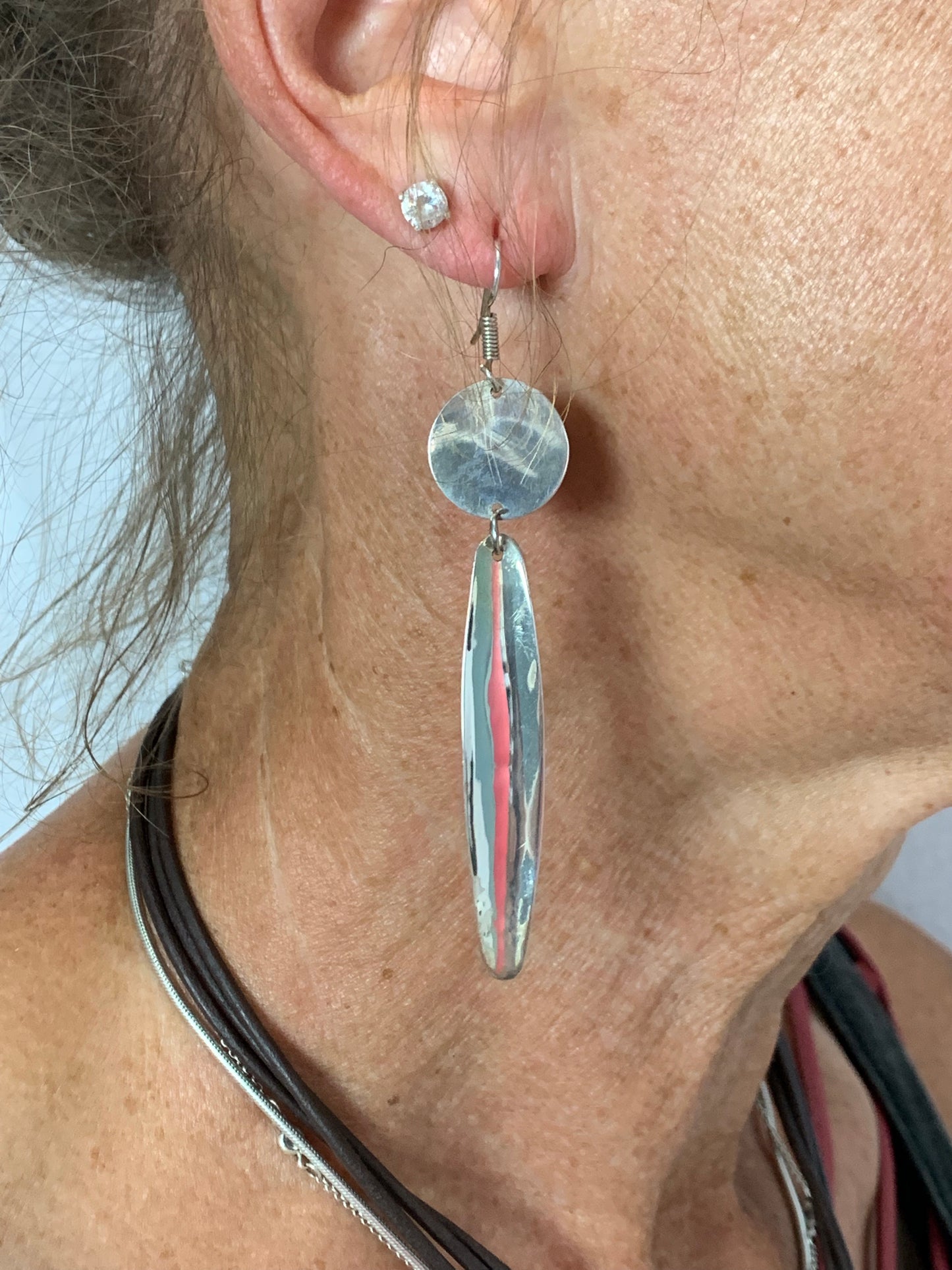 Silver plated long dangling circle drop earrings