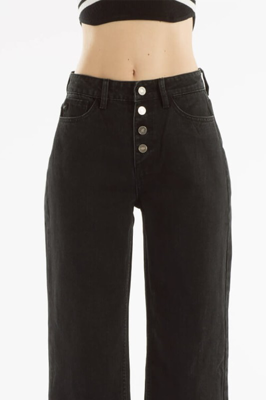 Kancan Button Ankle Straight Black Jeans