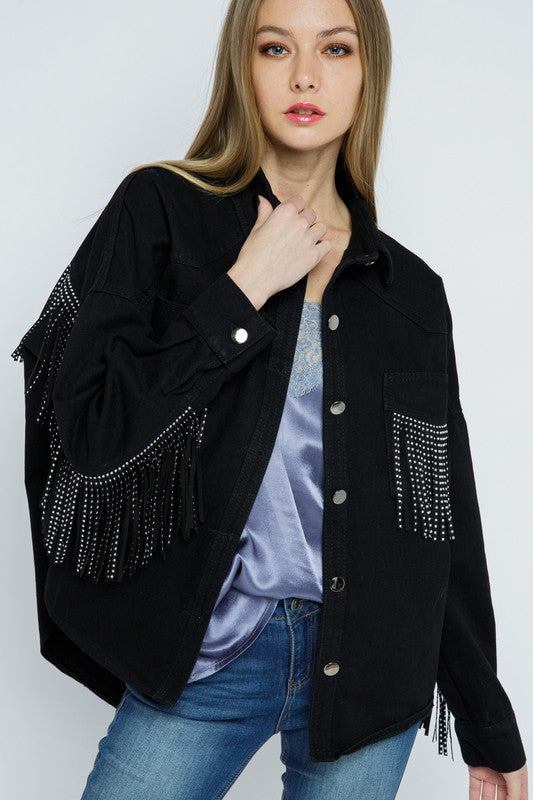 Jacket with metal stud fringe