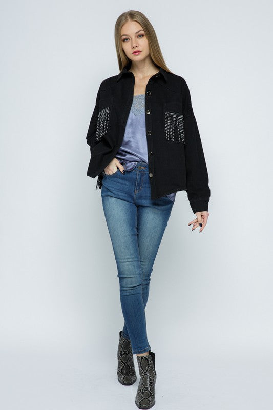Jacket with metal stud fringe
