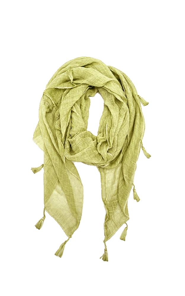 Solid Crinkled Cotton Scarf with Tassels.