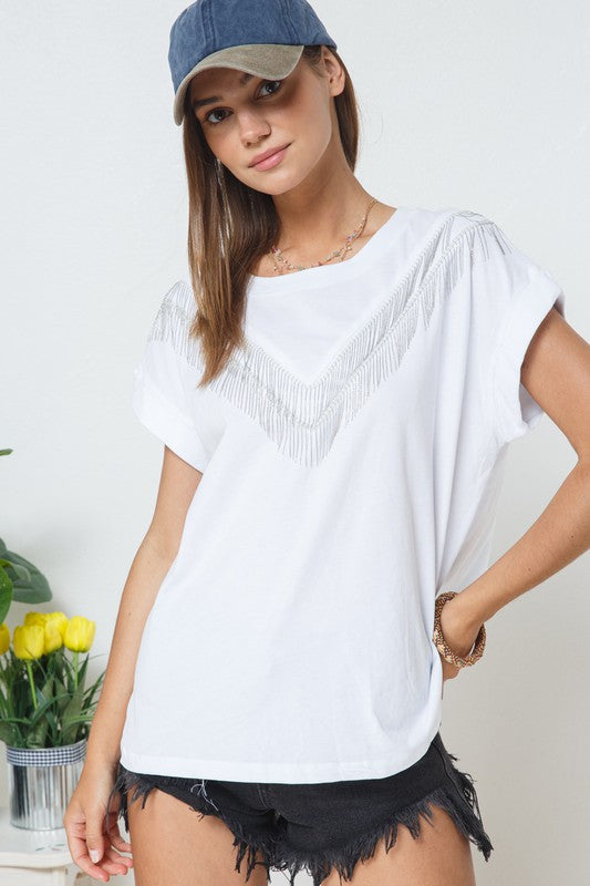 Chevron Fine Bead Fringe top
