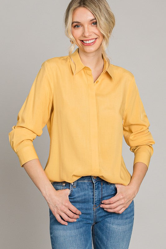 Ivory Hidden Button Dress Shirt.