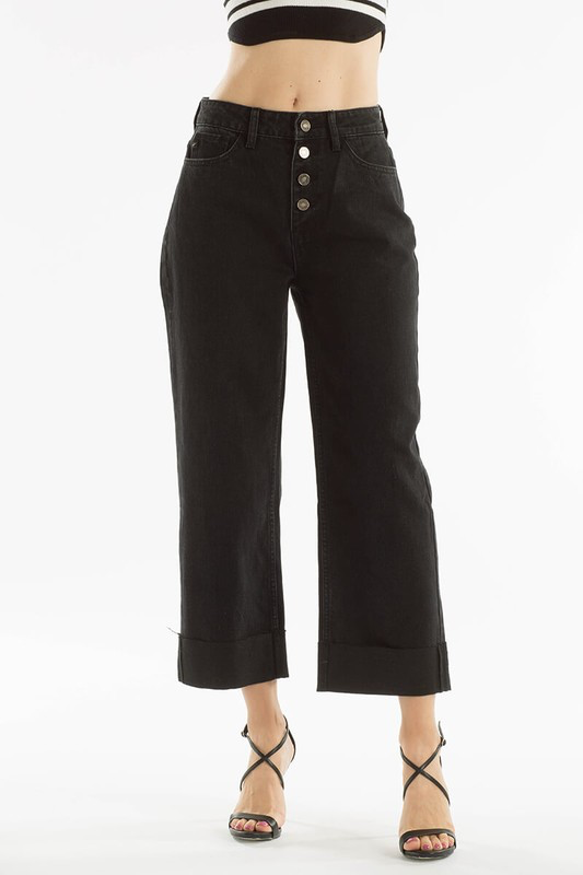 Kancan Button Ankle Straight Black Jeans