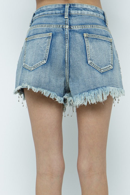 Fringe and Rhinestone Denim Short