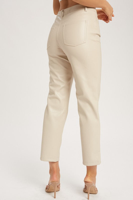 Faux leather straight pants
