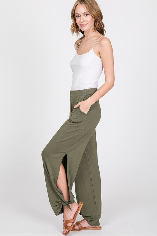 Side Slide, Wide leg Pants.
