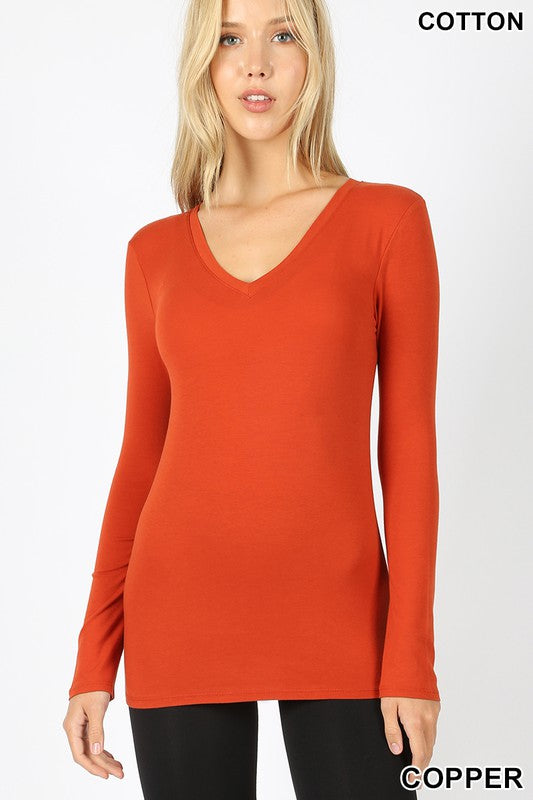 Cotton V neck slim fit top.
