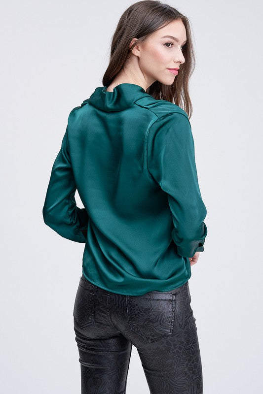 Italian Long sleeve draped crossover blouse