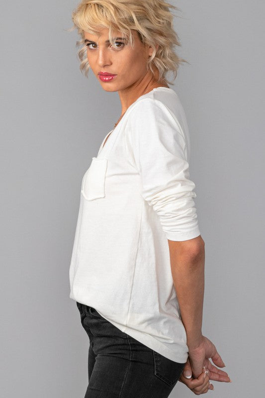 Pocket V Neck, long sleeve top