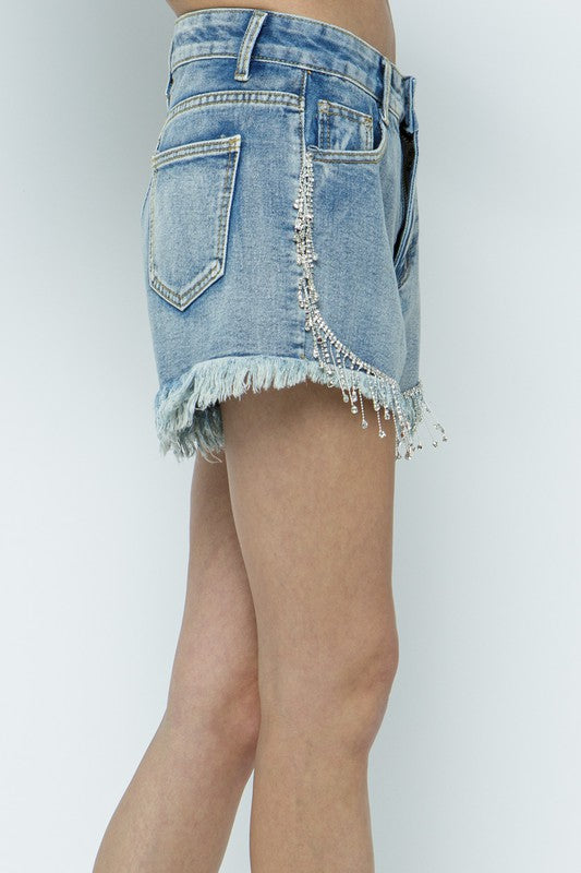 Fringe and Rhinestone Denim Short