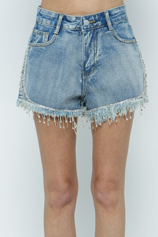 Fringe and Rhinestone Denim Short