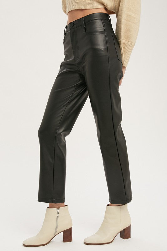 Faux leather straight pants