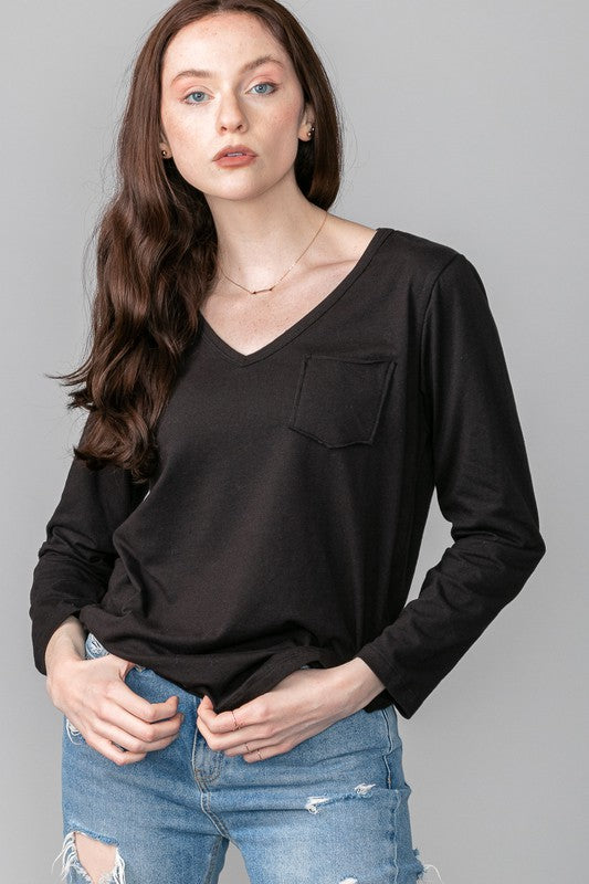 Pocket V Neck, long sleeve top