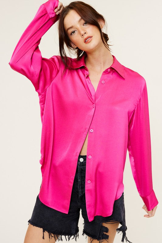 NWT Mimosa Paris Satin authentic Button Down - Small, Mauve