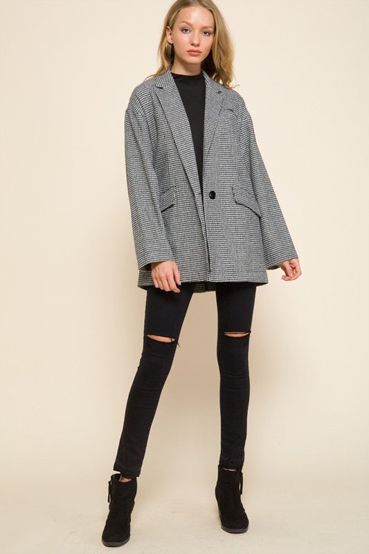 Hounds Tooth Single Button Jacket.