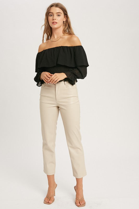 Faux leather straight pants