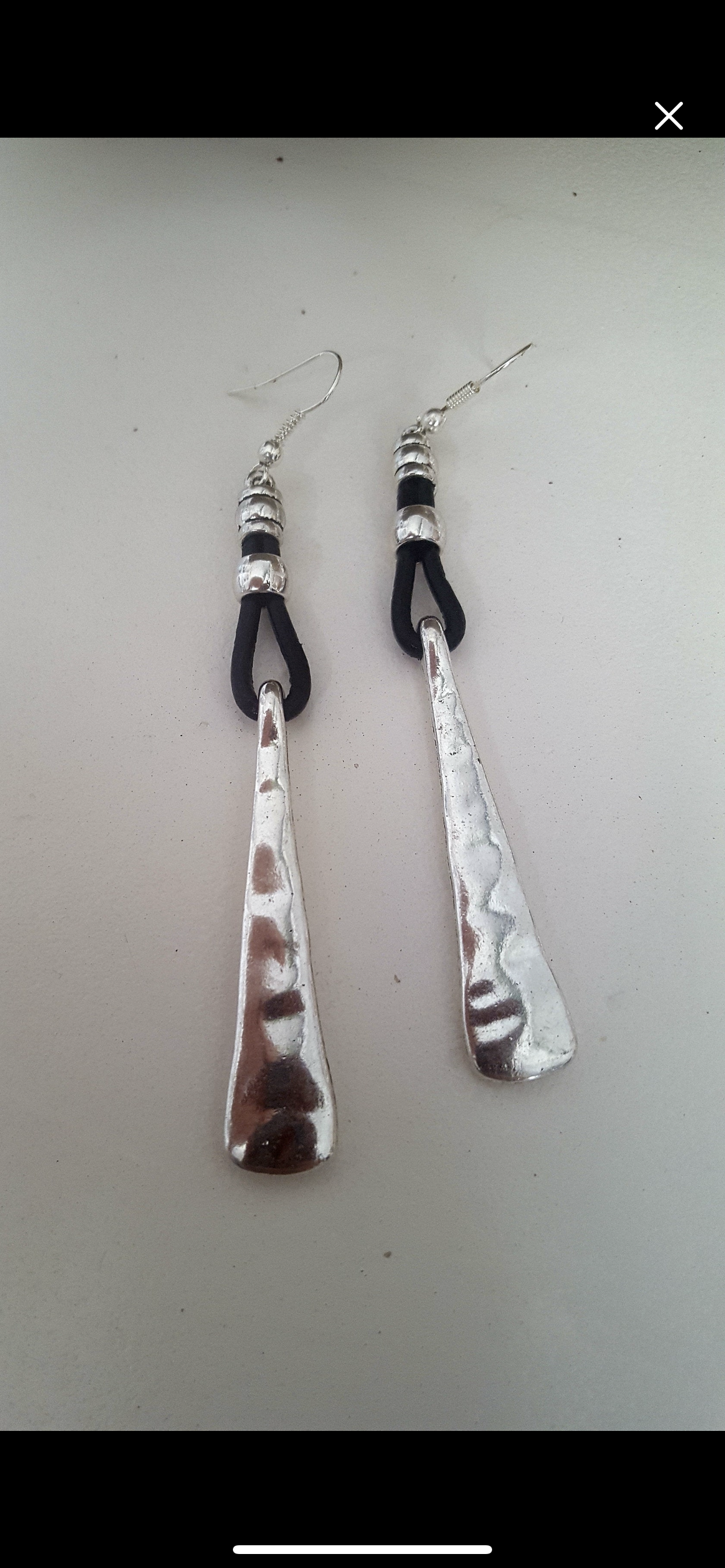 Silver and leather long drop earrings