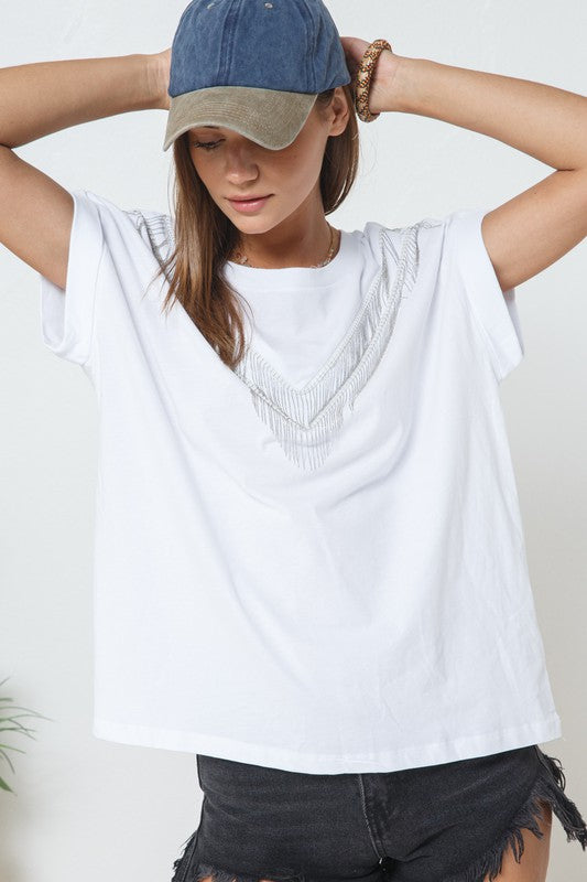Chevron Fine Bead Fringe top