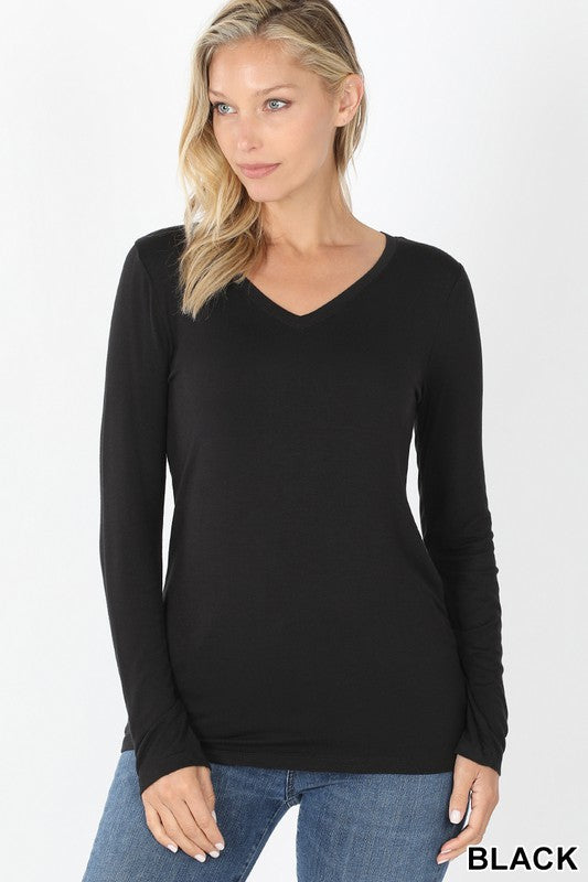 Zenana Outfitters Women's Basic V-Neck Long Sleeve Tee - (Black-XL-1pc) :  Clothing, Shoes & Jewelry 