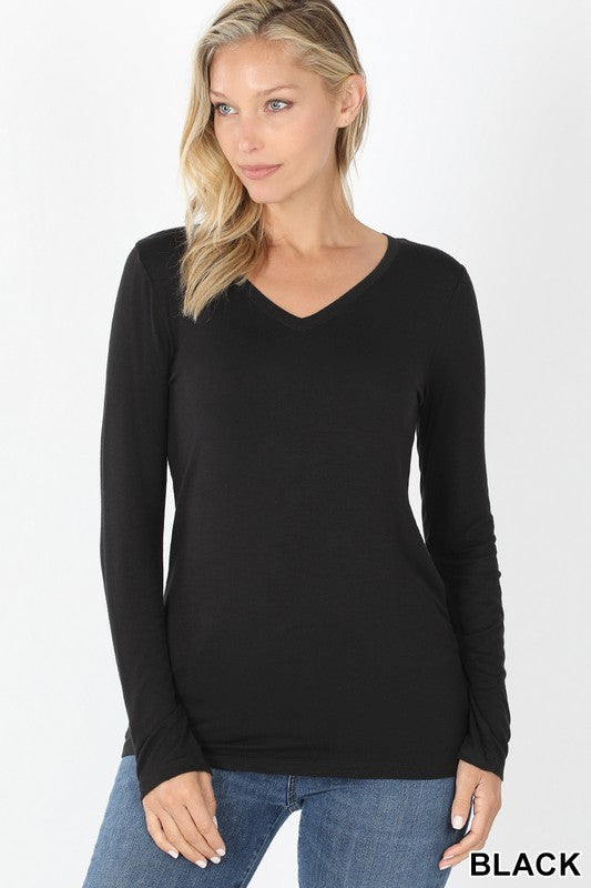 Basic, Long Sleeve, V Neck Top