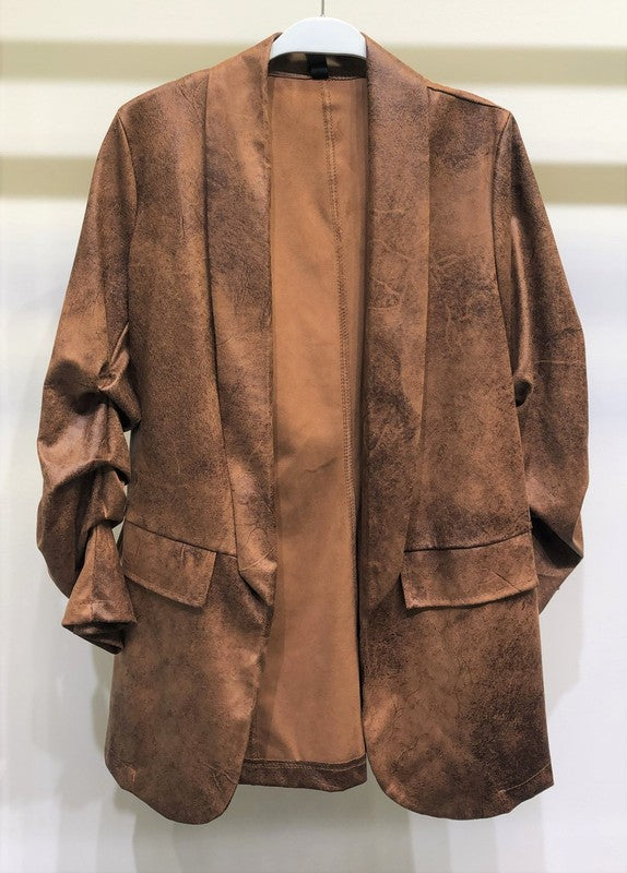 Italian, Stonewash Print Faux suede blazer.