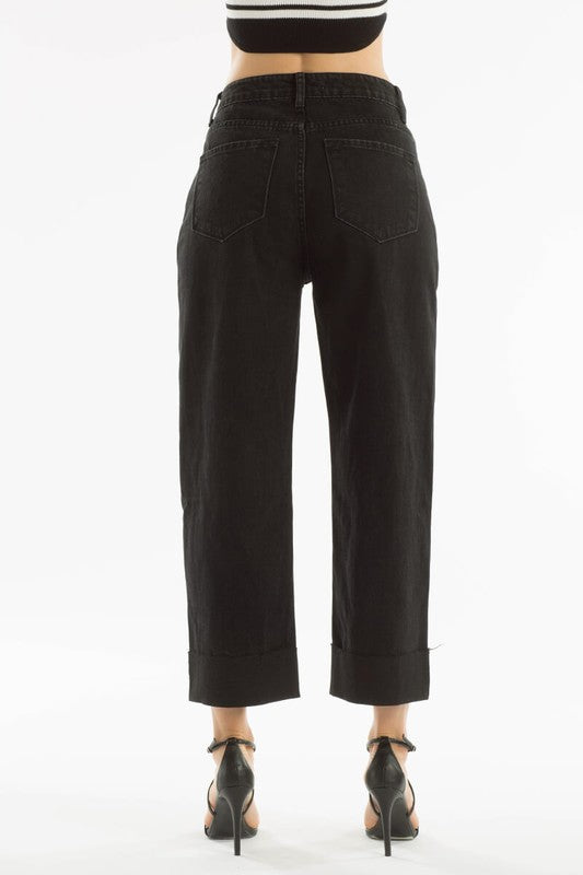 Kancan Button Ankle Straight Black Jeans