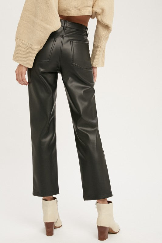 Faux leather straight pants