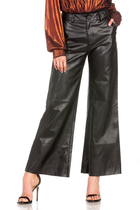 Faux leather wide leg pants