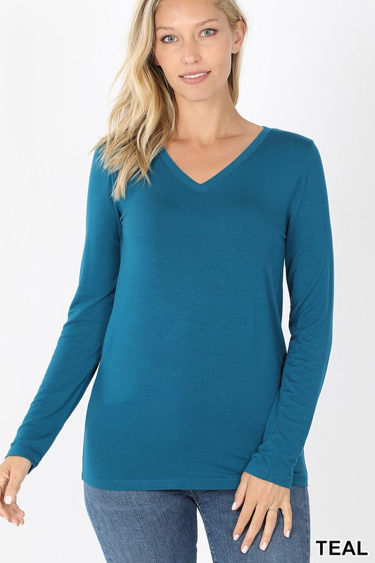 Basic, Long Sleeve, V Neck Top