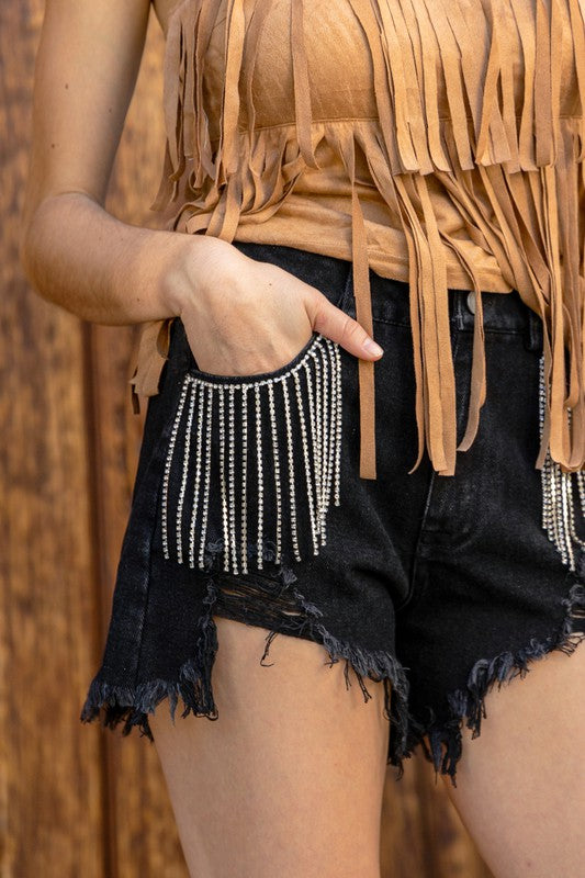 Frayed Rhinestone Shorts