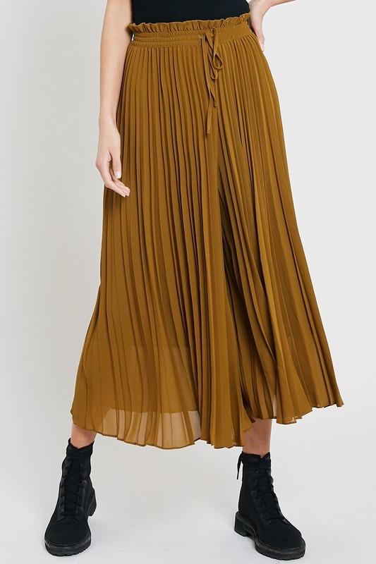 Palazzo Pants Elastic Wide Leg Pleated Capri Pants