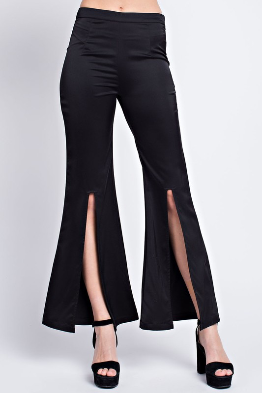 Silky High Front Slit Flare Pants