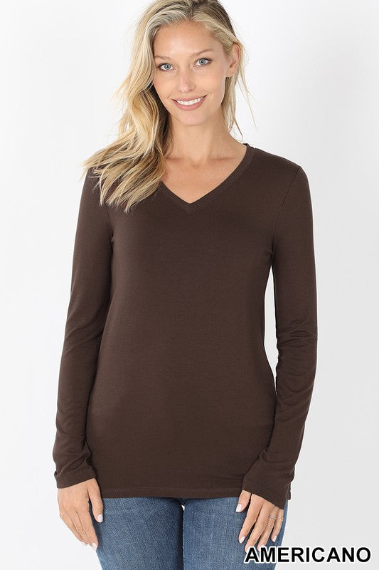 Basic, Long Sleeve, V Neck Top