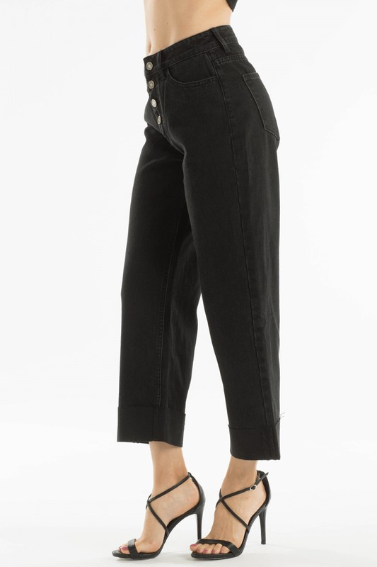Kancan Button Ankle Straight Black Jeans