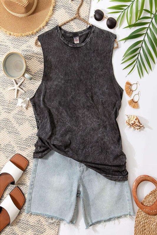 Vintage mineral washed sleeveless top.