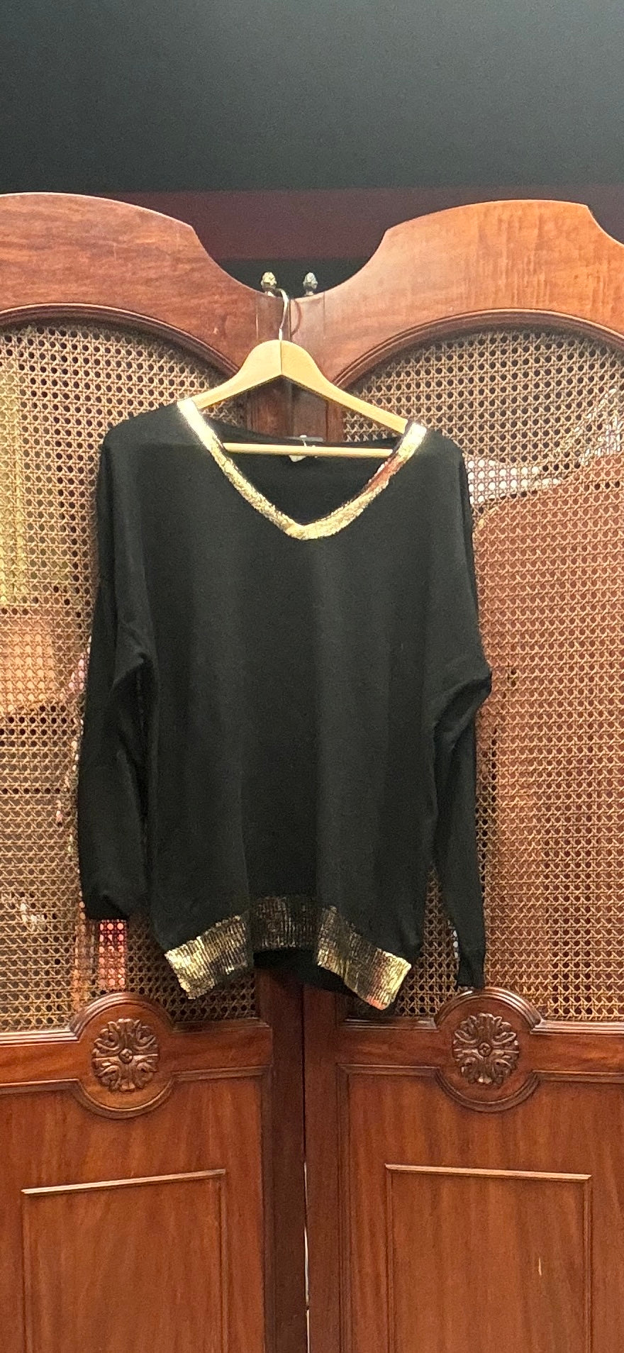 Italian metallic v neck sweater