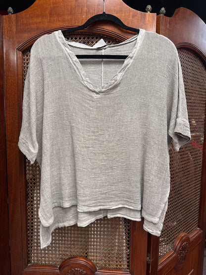 V Neck Loose  Linen Top. 3474