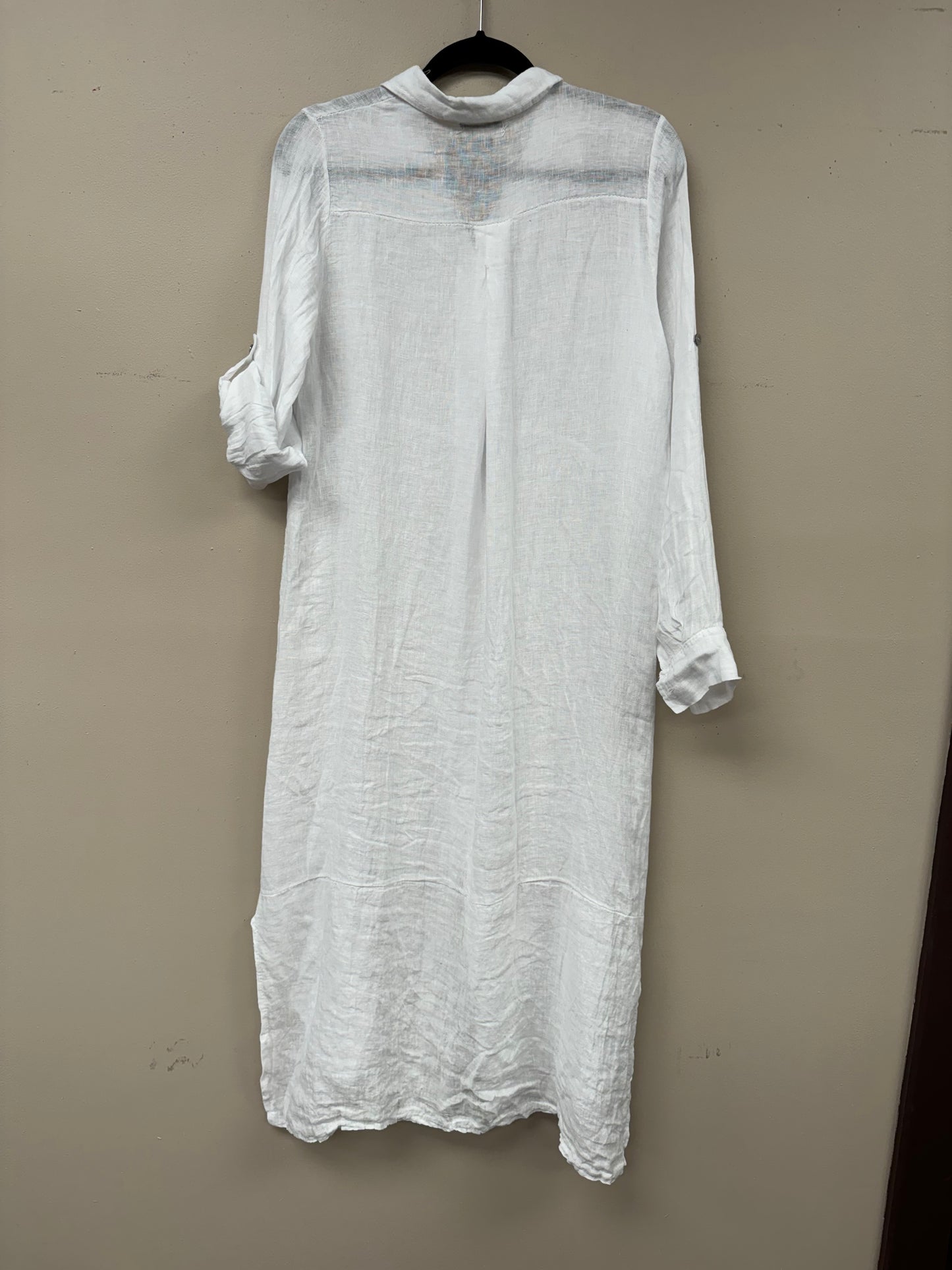 Italian linen long button down shirt dress.