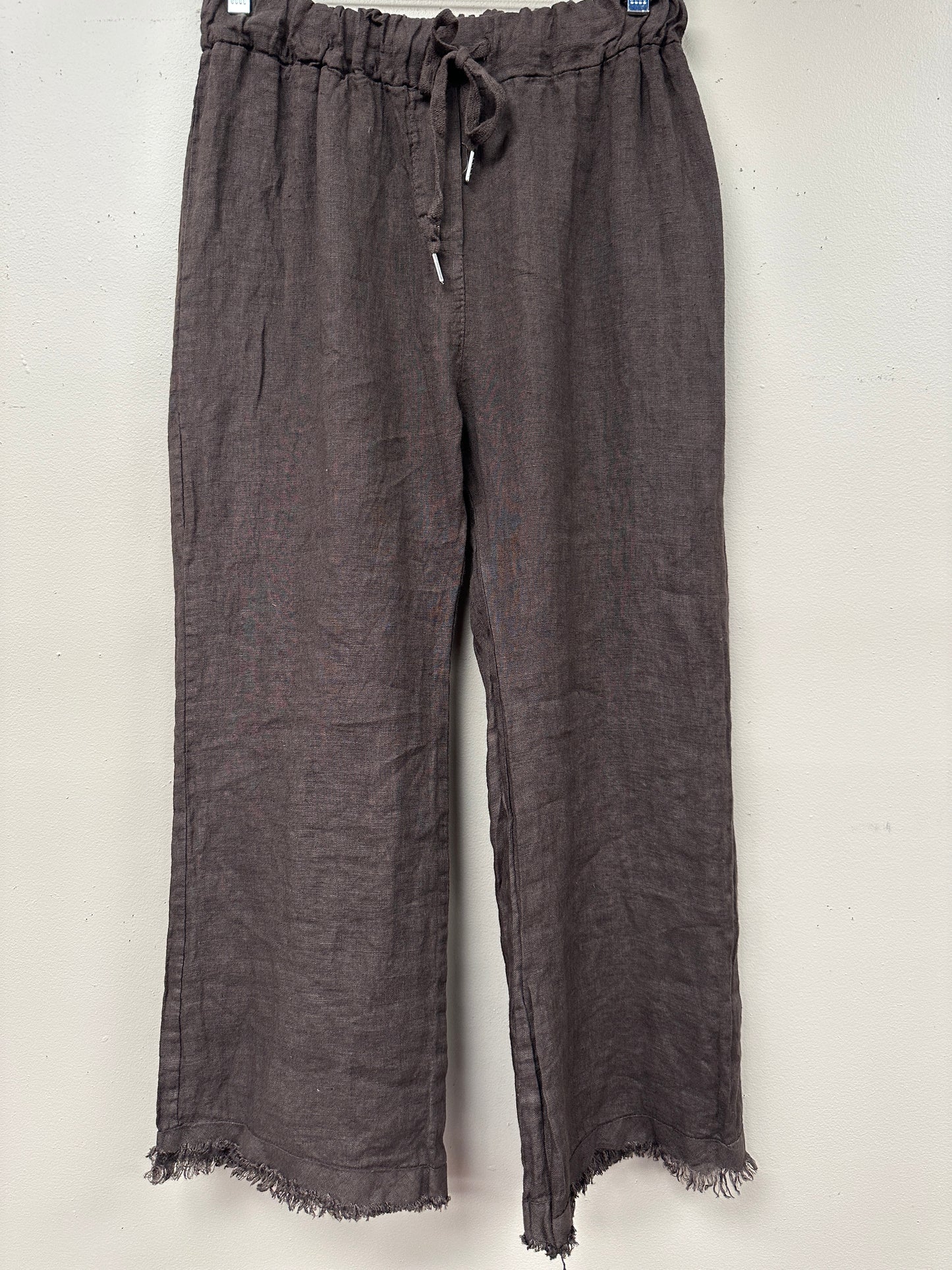 Linen Italian wide leg distressed hem pants