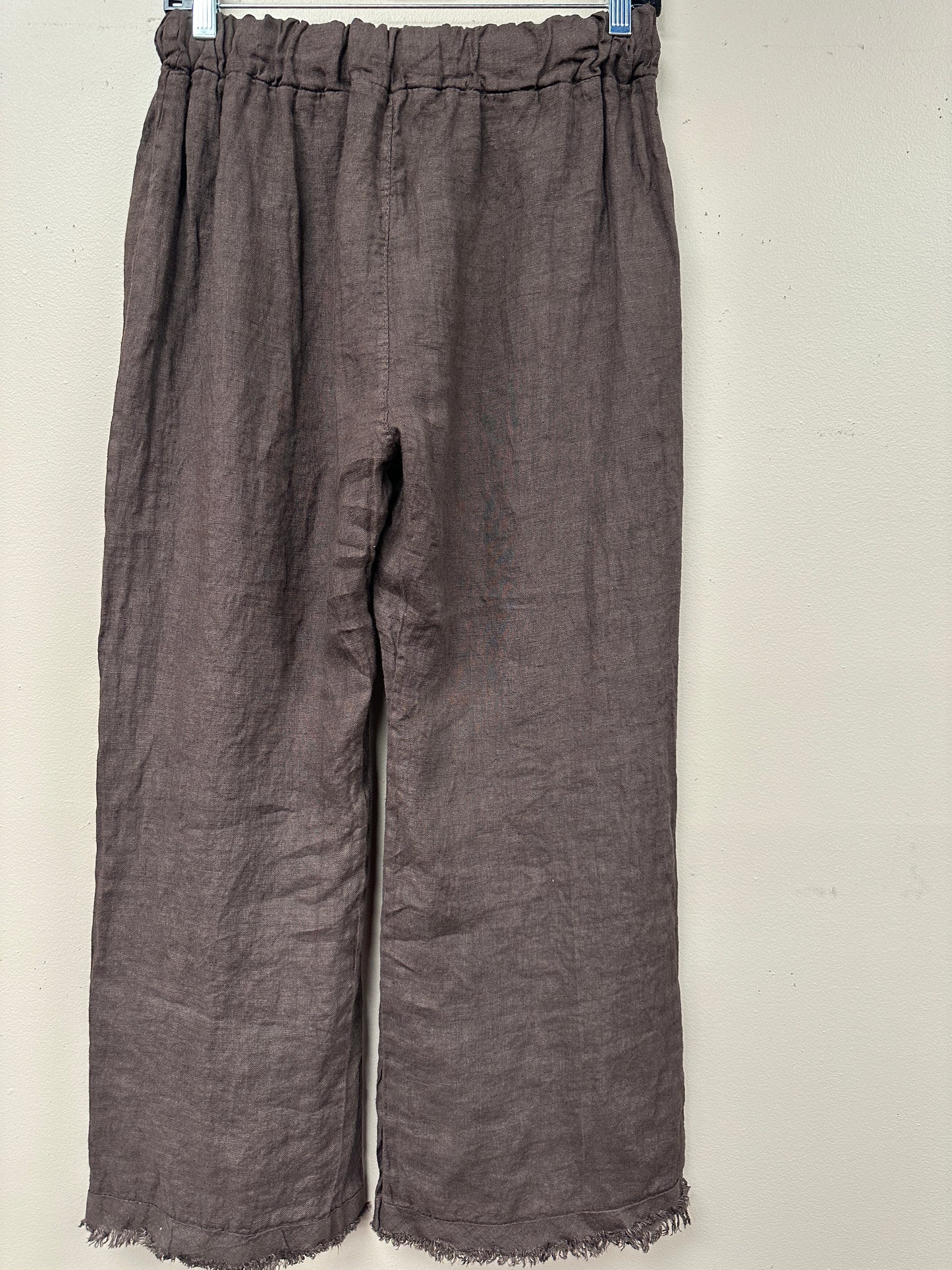 Linen Italian wide leg distressed hem pants