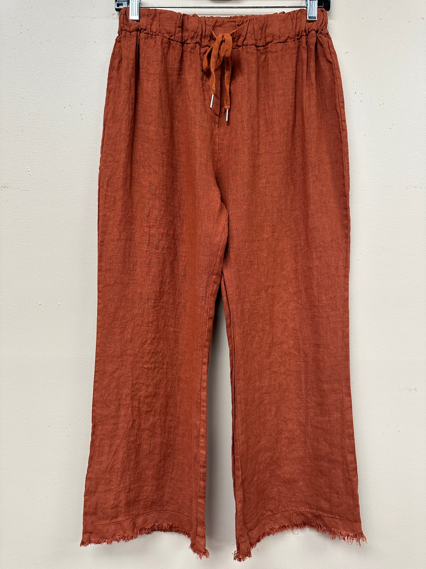 Linen Italian wide leg distressed hem pants