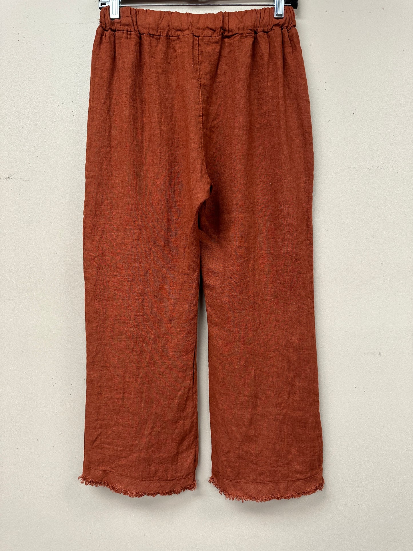 Linen Italian wide leg distressed hem pants