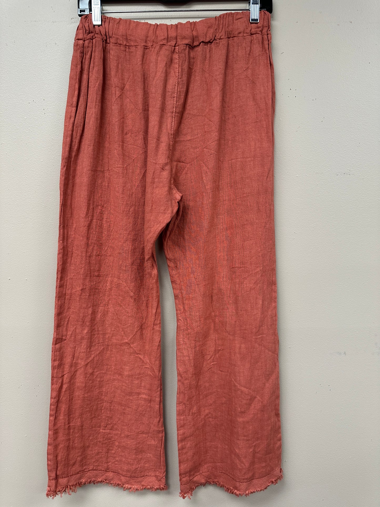 Linen Italian wide leg distressed hem pants