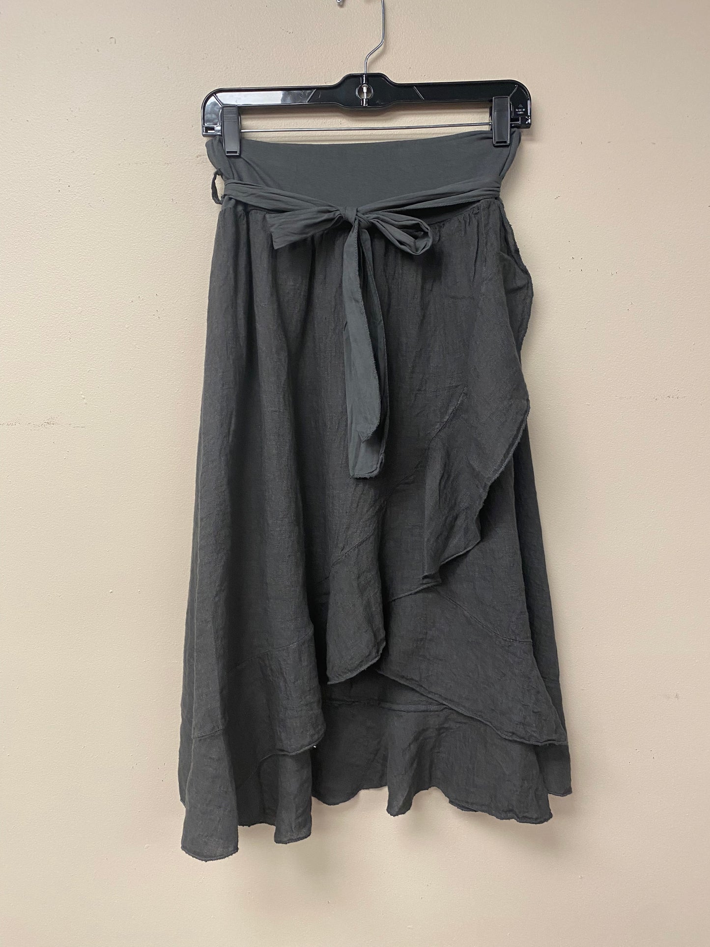 Asymetrical Wrap around Style Linen Midi skirt