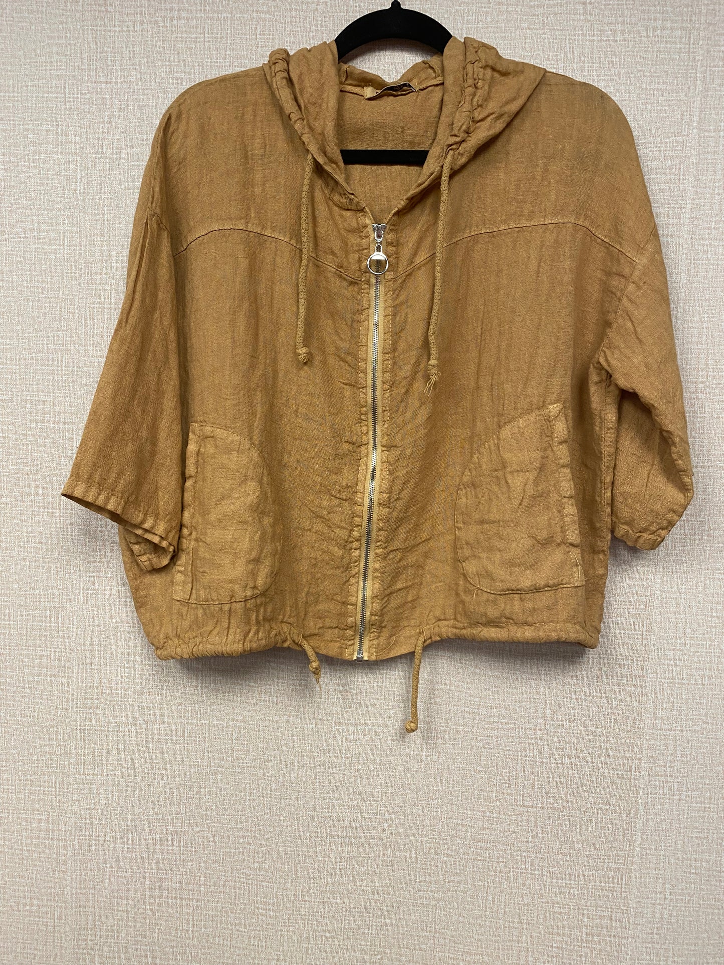 Italian cropped linen hoodie Jacket