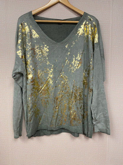 Italian metallic v neck sweater